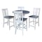 International Concepts 36 in. Solid Wood Round Pedestal Gathering Height Dining Table with 4 Counter Stools in White/Gray K05-36RT-6B-S102-4 - alternate 1